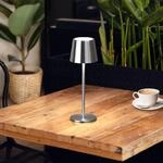 LED-Akku-Tischlampe Roxi, nickelfarben, Metall, IP54, Dimmer