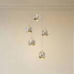 Lucande LED-Pendellampe Hayley, &Oslash; 30 cm, 5-flg., gold, Glas