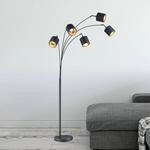 Stehlampe Tommy, schwarz/gold, H&ouml;he 200 cm, 5-flg., Stoff