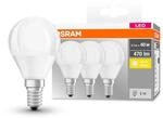 OSRAM LED-Tropfen E14 P40 4,9W 2.700K 470lm 3er
