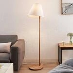 Lucande Stehleuchte Jinda, wei&szlig;, Holz, Stoff, 160 cm, E27