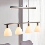 Lindby H&auml;ngelampe Simeon, nickelfarben, Glas, 73 cm, E14