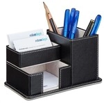 relaxdays Stiftehalter Kunstleder in Schwarz schwarz, 18x10x12 cm