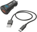 Hama Kfz-Schnellladeger&auml;t mit Ladekabel USB-C 19,5 W schwarz
