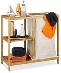relaxdays Badregal mit W&auml;schekorb Bambus 65 x 68 x 33 cm natur/wei&szlig; braun