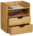 relaxdays Schreibtisch-Organizer &raquo;Bambus&laquo; mit 2 Ablagen und 2 Schubladen braun,