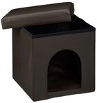 relaxdays Hundebox Sitzhocker - Kunstleder braun