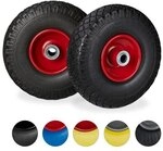 relaxdays 2er-Set Sackkarrenrad Vollgummi 3.00-4 Zoll mit Stahlfelge rot