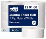 Tork Toilettenpapier &raquo;T1 Universal&laquo; Jumborolle 1-lagig 6 Rollen wei&szlig;