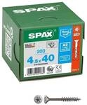 SPAX Universalschrauben T20 Senkkopf Edelstahl A2 4,5 x 40 mm 200 St&uuml;ck silber