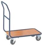 ROLLCART Magazinwagen mit Querrohr 100x70 cm Holz-Ladefl&auml;che blau, 112x99x70 cm