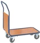 ROLLCART Magazinwagen mit Stirnwand 80x50 cm Holz-Ladefl&auml;che blau, 90x90x50 cm