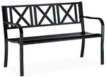 relaxdays Metall-Gartenbank mit Kreuzstreben, 121 cm