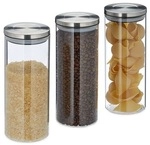 relaxdays 3er-Set Vorratsgl&auml;ser mit Edelstahldeckel rund 1500 ml silber, 9.5 cm