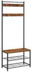VASAGLE Garderobenbank mit Haken und Schuhrost 70/32/177 cm Braun, 70x177x32 cm