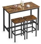 VASAGLE Bartisch-Set 120 cm 4-Fu&szlig;-Gestell 3-tlg. schwarz, 120x90x60 cm