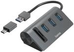 USB-Hub/Kartenleser, 5 Ports, 3x USB-A, SD, microSD, inkl. USB-C-Adapter (00200140)