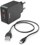 Ladeset, Micro USB, Ladeger&auml;t QC 3.0 + Micro-USB-Kabel, 1,5 m, Schwarz...