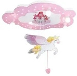 Elobra Kinderzimmer-Deckenleuchte SCHLOSS UND EINHORN Bildwolke, 5x E14, rosa