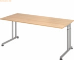 mcbuero.de Schreibtisch C-Fu&szlig; 180x80cm Eiche/Silber
