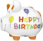 2 x KCG Spardose Schwein -Happy Birthday- - Keramik mittel.