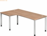 mcbuero.de Schreibtisch 4-Fu&szlig;-rund 200x120cm 90 Grad Nussbaum/Silber