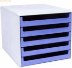 M+M Schubladenbox 5 Sch&uuml;be RC-Kunststoff grau/blau