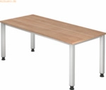 mcbuero.de Schreibtisch 4-Fu&szlig; eckig 180x80cm Nussbaum/Silber