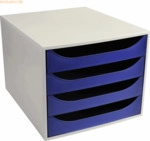 Exacompta Schubladenbox Ecobox 2286104D A4+ 4 Sch&uuml;be offen grau/blau