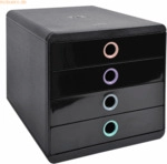 Exacompta Schubladenbox Pop-Box 314496D A4+ 4 Sch&uuml;be schwarz/farbig