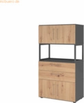 mcbuero.de Kombischrank FlexWall 4OH 1offen graphit/asteiche