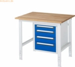 Rau Arbeitstisch 1000x800x760-1080 4xSchub B-Platte 25mm lichtgrau/enz
