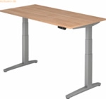 mcbuero.de Sitz-Steh-Schreibtisch elektrisch 160x80cm Nussbaum/silber