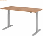 mcbuero.de Sitz-Steh-Schreibtisch elektrisch 160x80cm Nussbaum/Silber