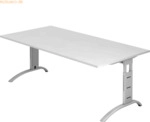 mcbuero.de Schreibtisch 200x100cm h&ouml;henverstellbar bis 85cm Wei&szlig;