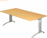 mcbuero.de Schreibtisch 200x100cm h&ouml;henverstellbar bis 85cm Buche