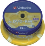 Verbatim DVD-Rohlinge DVD+RW 4,7GB/4x auf Spindel VE=25 St&uuml;ck