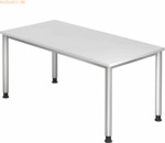 mcbuero.de Schreibtisch 4-Fu&szlig;-rund 160x80cm Wei&szlig;/Silber