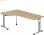 mcbuero.de Winkeltisch C-Fu&szlig; 200x120cm 90 Grad Eiche/Silber