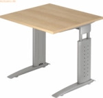 mcbuero.de Schreibtisch C-Fu&szlig; 80x80cm Eiche/Silber