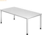 mcbuero.de Schreibtisch 4-Fu&szlig;-rund 200x100cm wei&szlig;/Silber