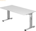 mcbuero.de Schreibtisch C-Fu&szlig; 160x80cm Wei&szlig;/Silber