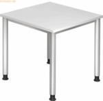 mcbuero.de Schreibtisch 4-Fu&szlig;-rund 80x80cm Wei&szlig;/Silber