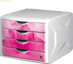 Helit Schubladenbox Chameleon A4-C4 4 Schubladen geschlossen wei&szlig;/pink