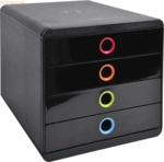 Exacompta Schubladenbox Pop-Box 314498D A4+ 4 Sch&uuml;be schwarz/harlekin