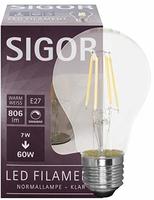 Sigor LED-Filament Lampe E27 7 W klar 806lm 6130201 / 6100601 / 6110401