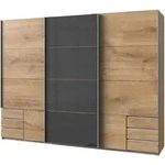 Schwebet&uuml;renschrank Glasfront - Plankeneiche - graphit - 270 cm - VALENCIA
