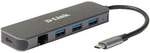 D-Link DUB-2334 USB-Hub mit Gigabit Ethernet und Ladefunktion 1x USB-C mit PD, 3x