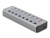 Delock USB 3.2 Gen 1 Hub mit 7 Ports + 1 Schnellladeport + 1 USB-C&trade; PD 3.0 Port mit