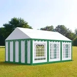 TOOLPORT PRO 4x6m Partyzelt, PVC-Plane, gr&uuml;n-wei&szlig; - (6095)